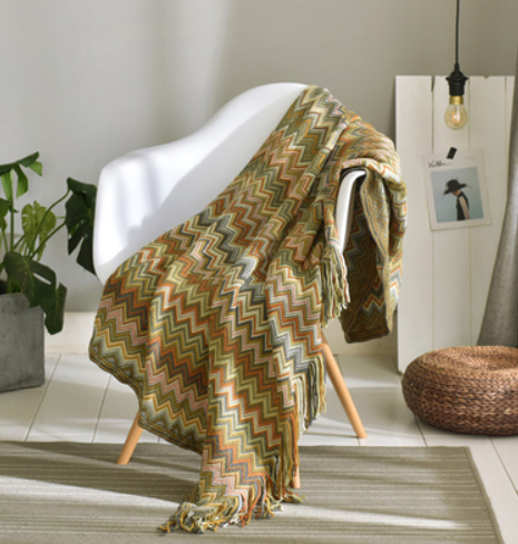 Fringed Knitted Small Napping Blanket Sofa Blanket