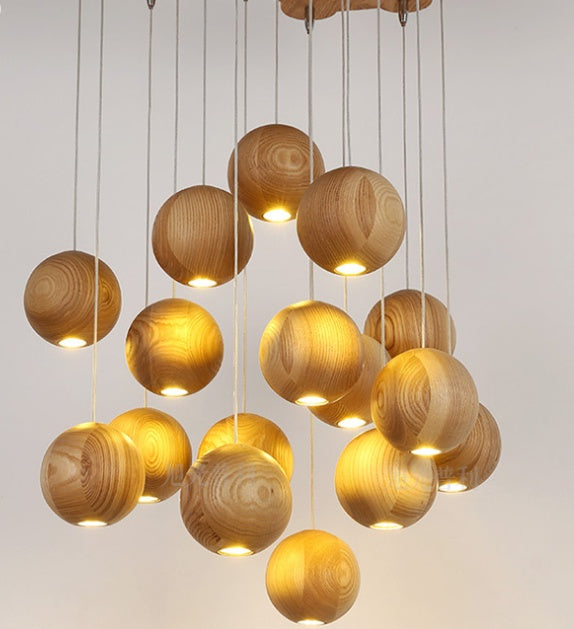 Nordic wood solid wood ball chandelier creative personality