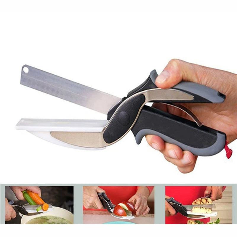 Kitchen Gadget Scissors 2-in-1 Functional Smart Chopping Knife