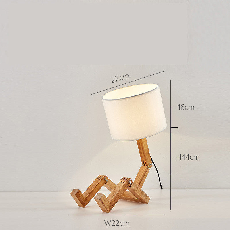 Robot Shaped Living Room Flexible Wooden Base LED Table Lamp