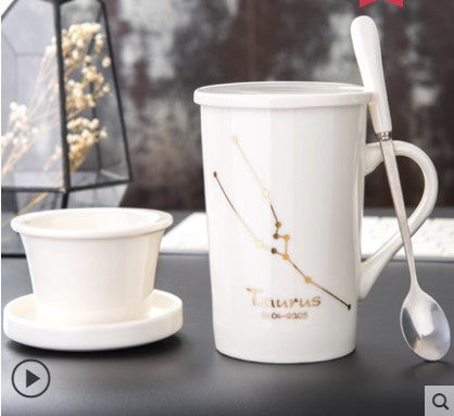 Creative cup ceramic with lid spoon tea cup filter