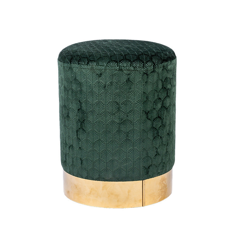 Small Stool Modern Simple Golden Trim Fabric Round Stool