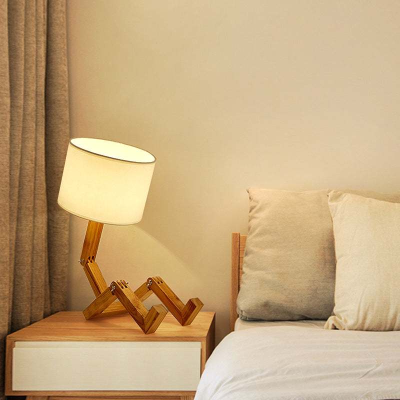 Robot Shaped Living Room Flexible Wooden Base LED Table Lamp