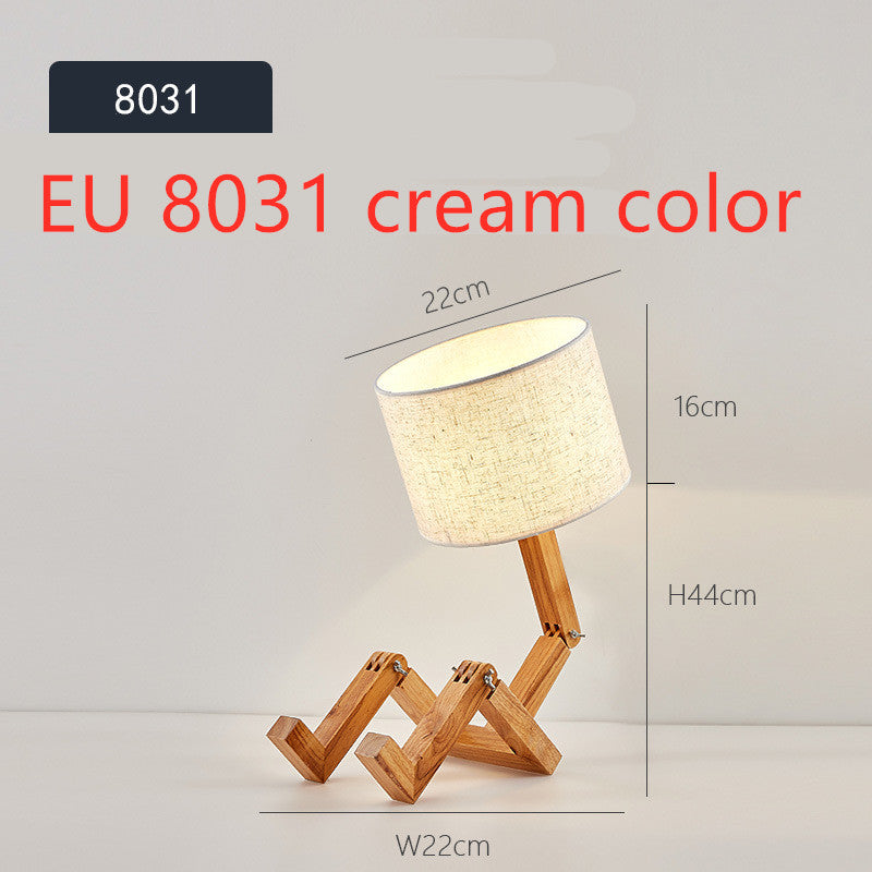 Robot Shaped Living Room Flexible Wooden Base LED Table Lamp