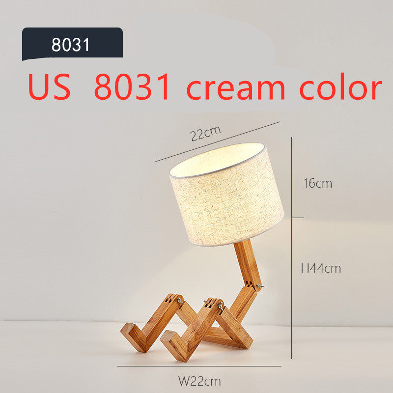 Robot Shaped Living Room Flexible Wooden Base LED Table Lamp