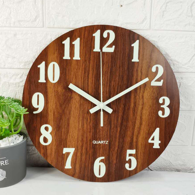 Glow In The Dark Wood Wall Clock Luminous Needle Wall