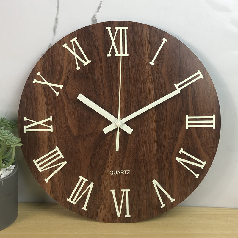 Glow In The Dark Wood Wall Clock Luminous Needle Wall