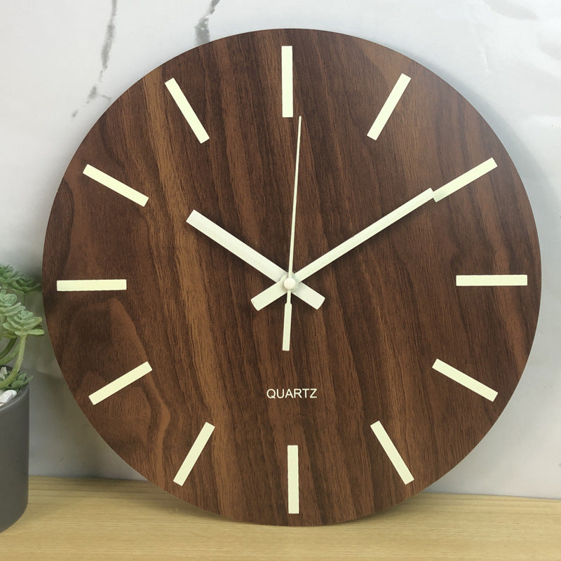 Glow In The Dark Wood Wall Clock Luminous Needle Wall