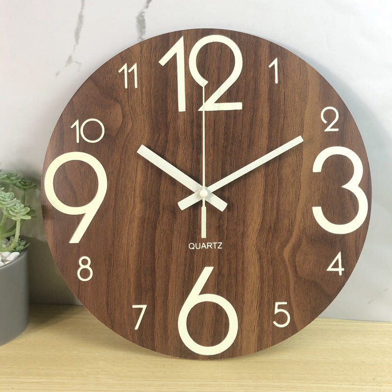 Glow In The Dark Wood Wall Clock Luminous Needle Wall