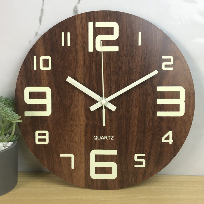 Glow In The Dark Wood Wall Clock Luminous Needle Wall