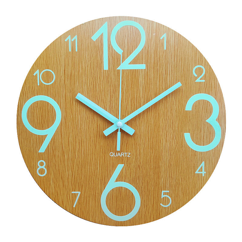 Glow In The Dark Wood Wall Clock Luminous Needle Wall