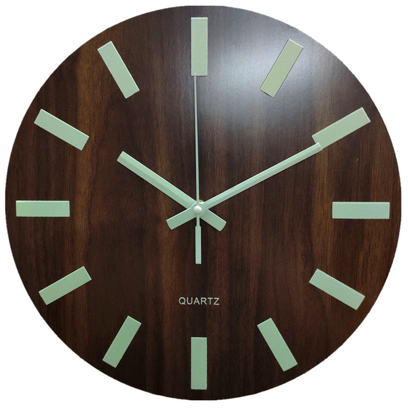 Glow In The Dark Wood Wall Clock Luminous Needle Wall