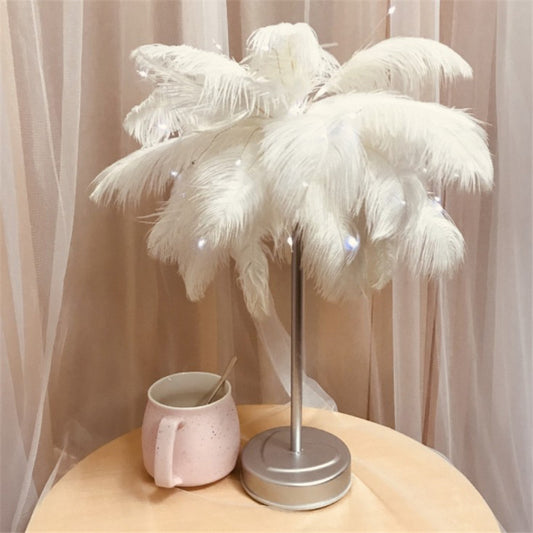 Remote Control Feather Table Lamp USB Battery Power
