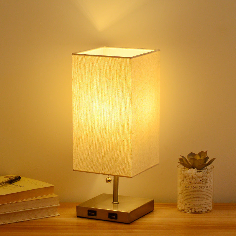 USB Table Lamp Bedside Night Light Solid Wood LED Desk Lamp Bedroom