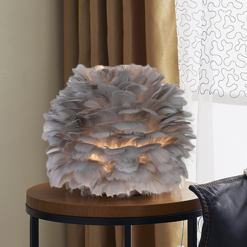 Feather Table Lamp Bedroom Bedside Light Luxury Ins