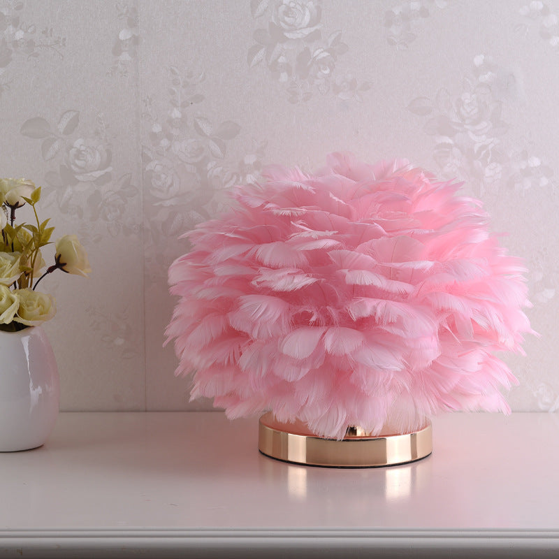 Feather Table Lamp Bedroom Bedside Light Luxury Ins