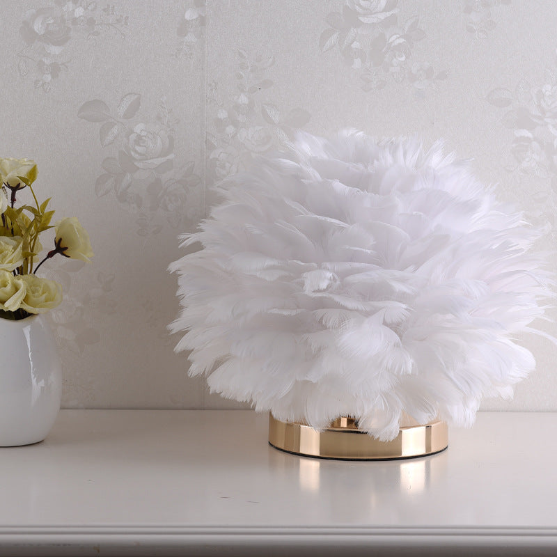 Feather Table Lamp Bedroom Bedside Light Luxury Ins