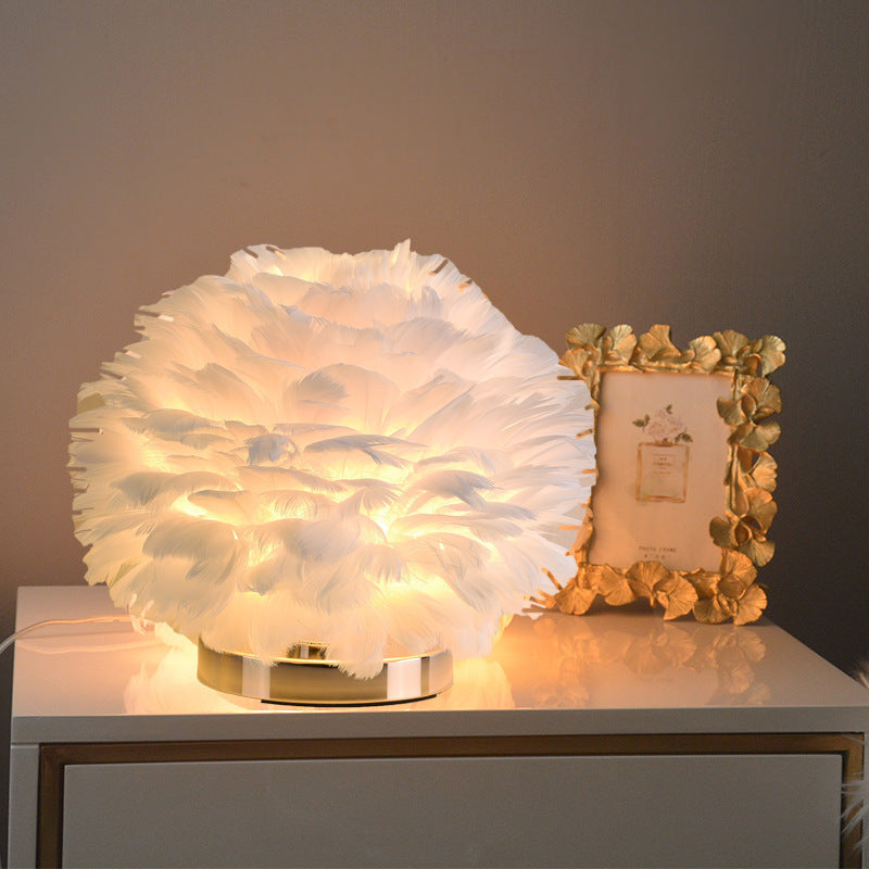 Feather Table Lamp Bedroom Bedside Light Luxury Ins