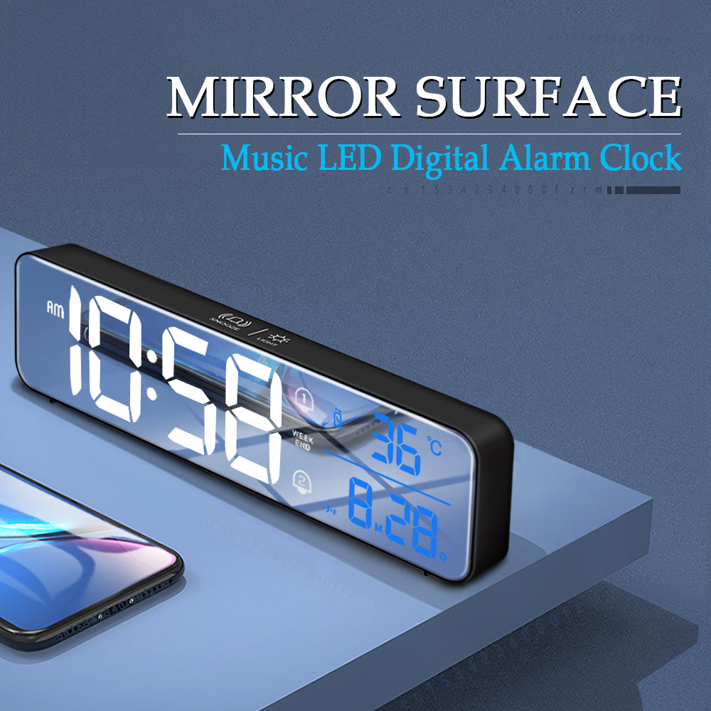 Music LED Digital Alarm Clock Temperature Date Display