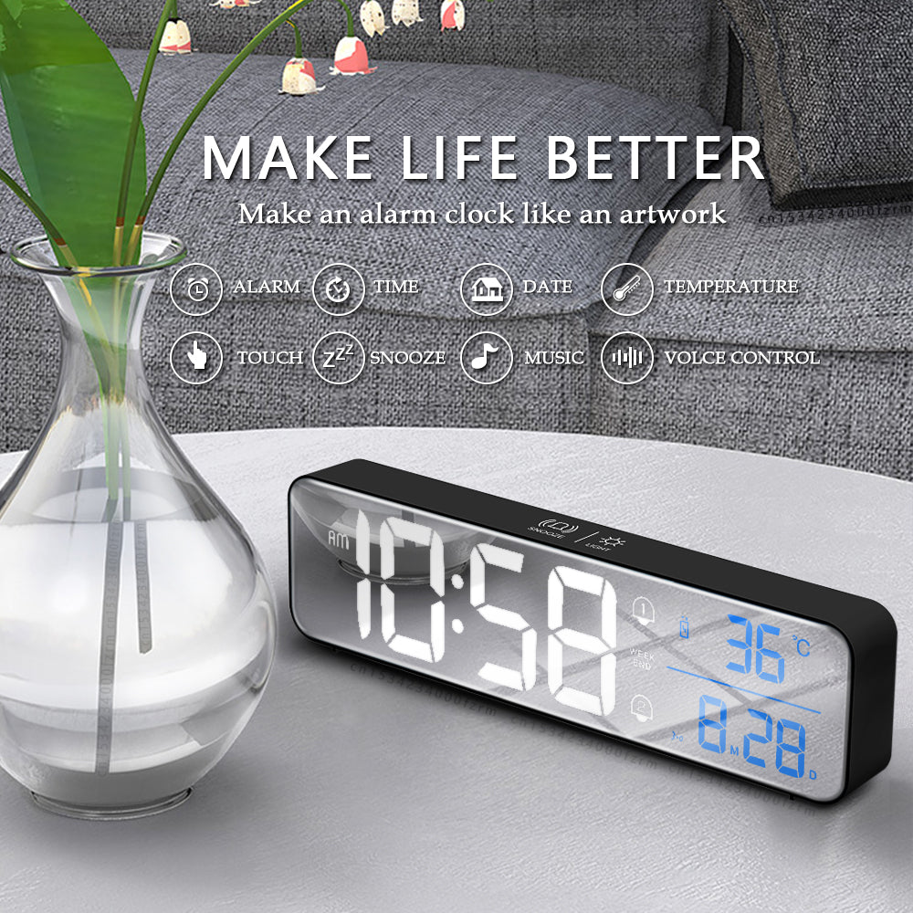 Music LED Digital Alarm Clock Temperature Date Display