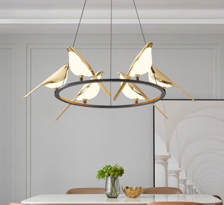 Nordic Minimalist Dining Table Bird Art Chandelier