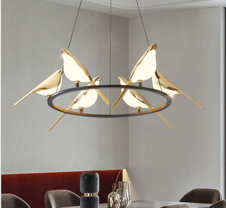 Nordic Minimalist Dining Table Bird Art Chandelier