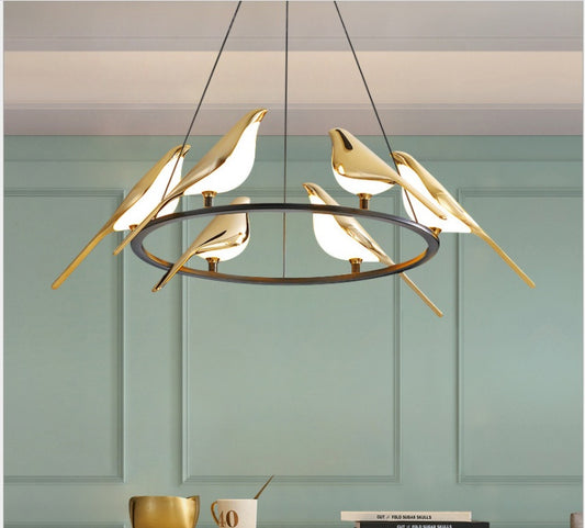 Nordic Minimalist Dining Table Bird Art Chandelier