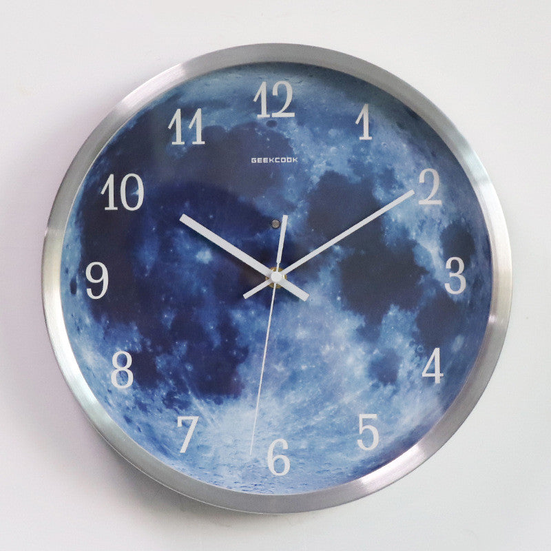 12-inch Wall Clock For Home Decoration Blue Moon Sound Control