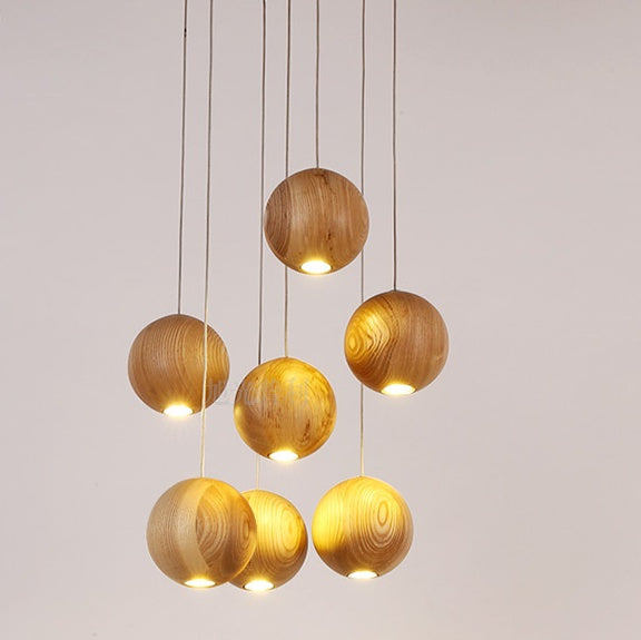 Nordic wood solid wood ball chandelier creative personality