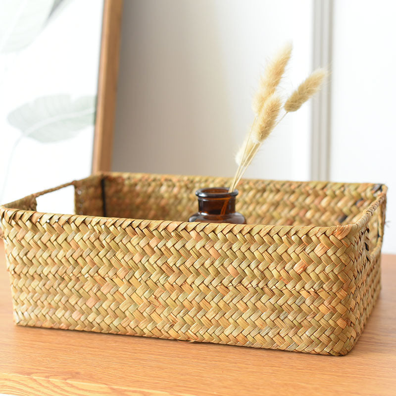 Straw Woven Rectangular Storage Baskets, Finishing Baskets