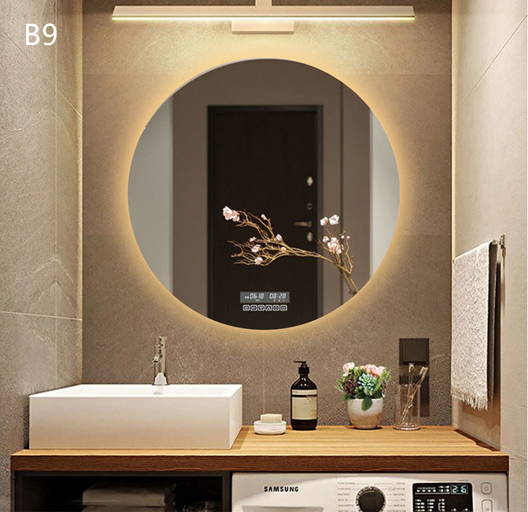 Round Smart Bathroom Toilet Mirror With Light Touch Screen Induction