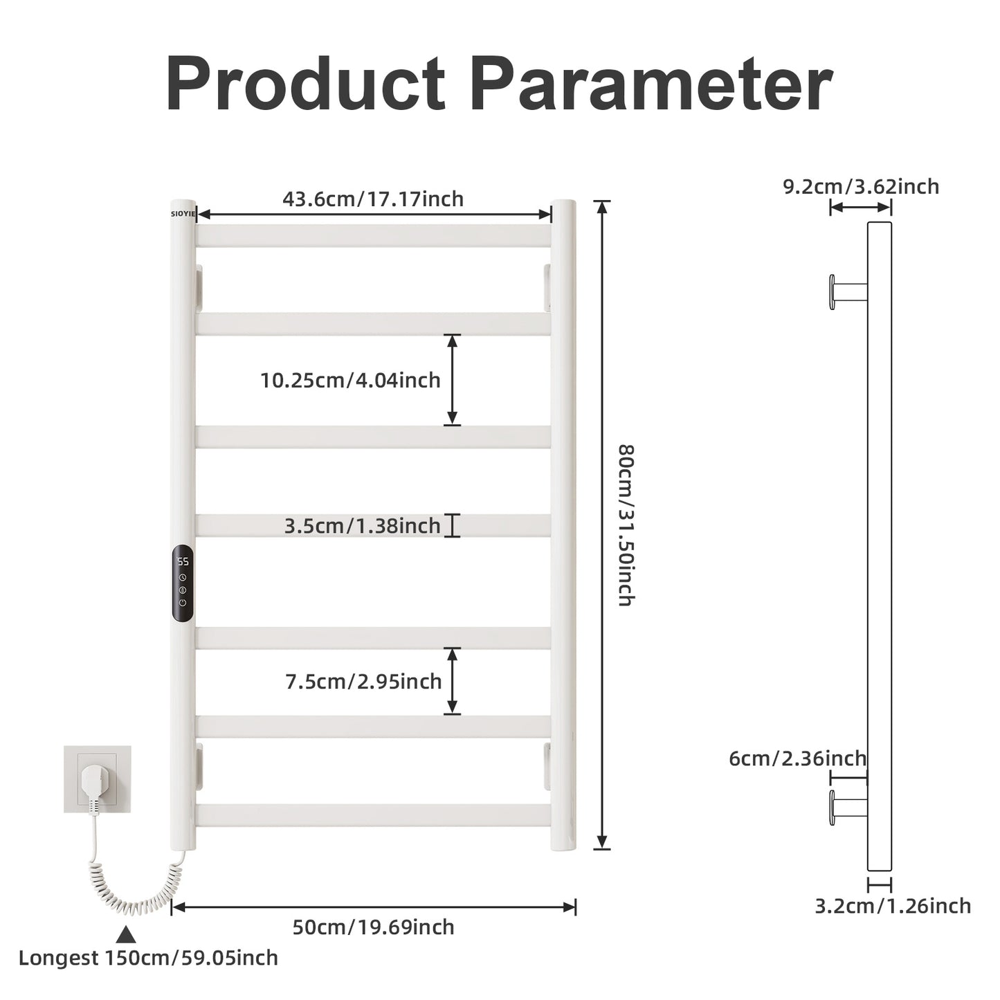 Towel Warmer Bathroom Wall Mounted 6 Bars Electric Towel Drying