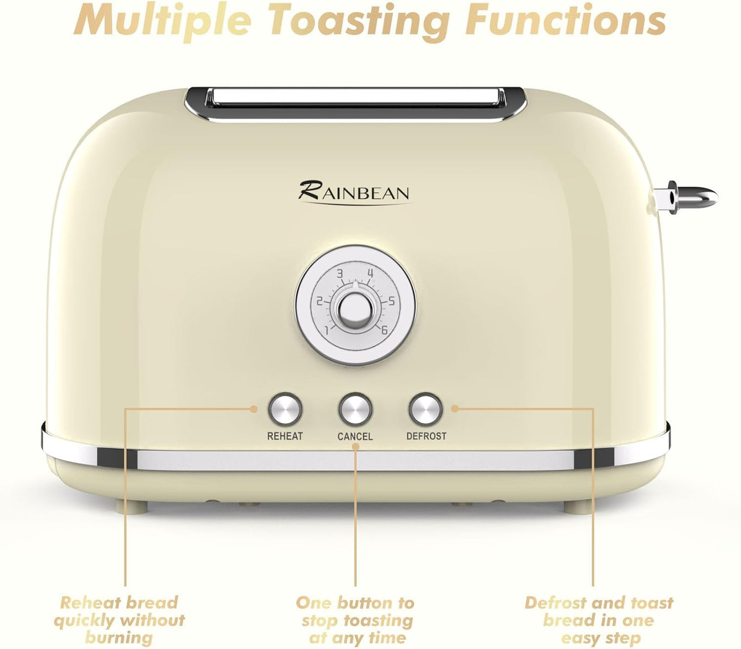 Toaster 2 Slice Retro Toaster Stainless Steel With 6 Bread Shade