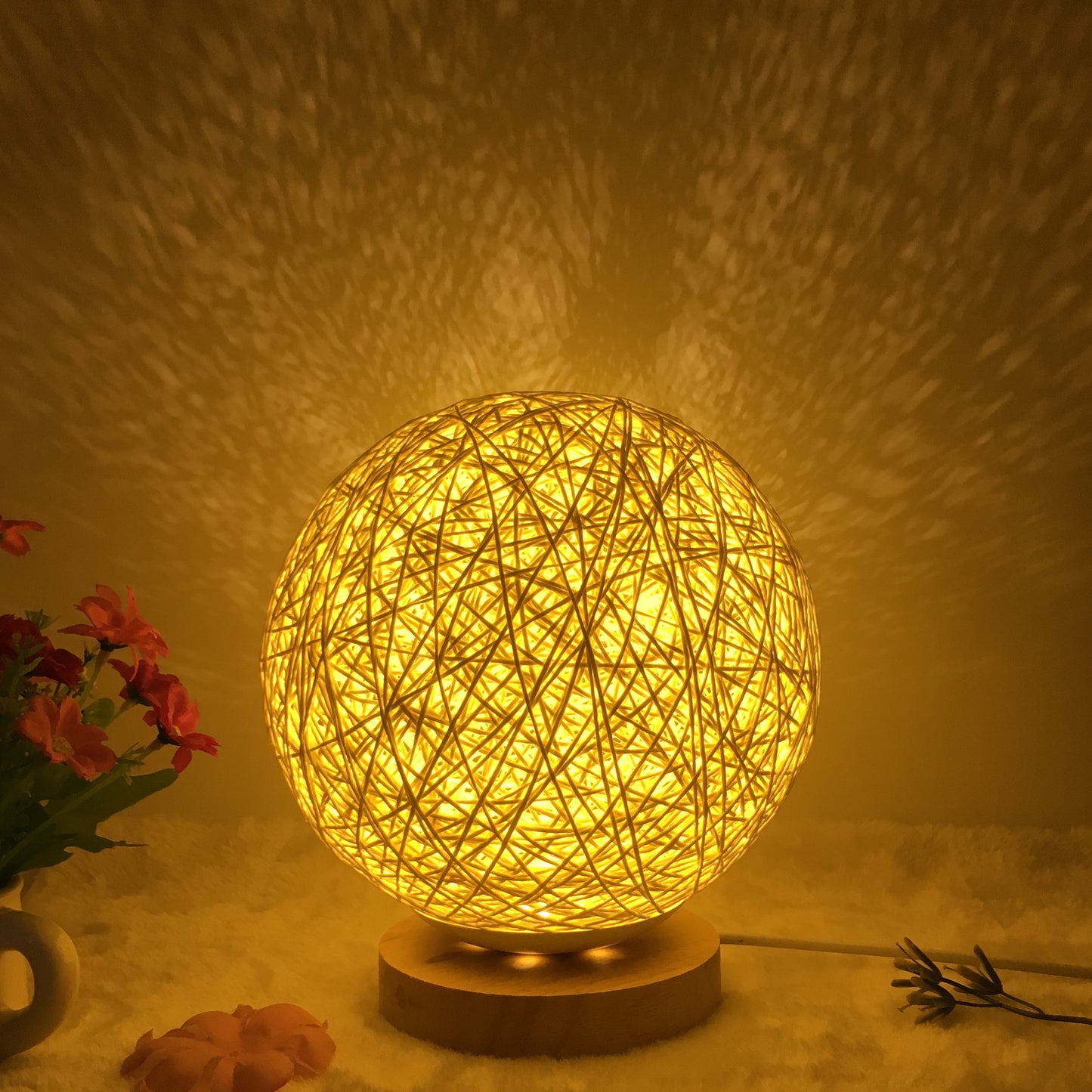 Creative Linen Table Lamp Rattan Ball Lamp