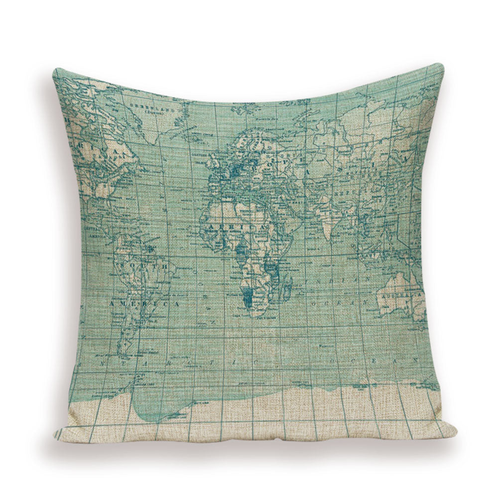 New Retro Toss Pillow Case European World Map Cushion Cover Seat