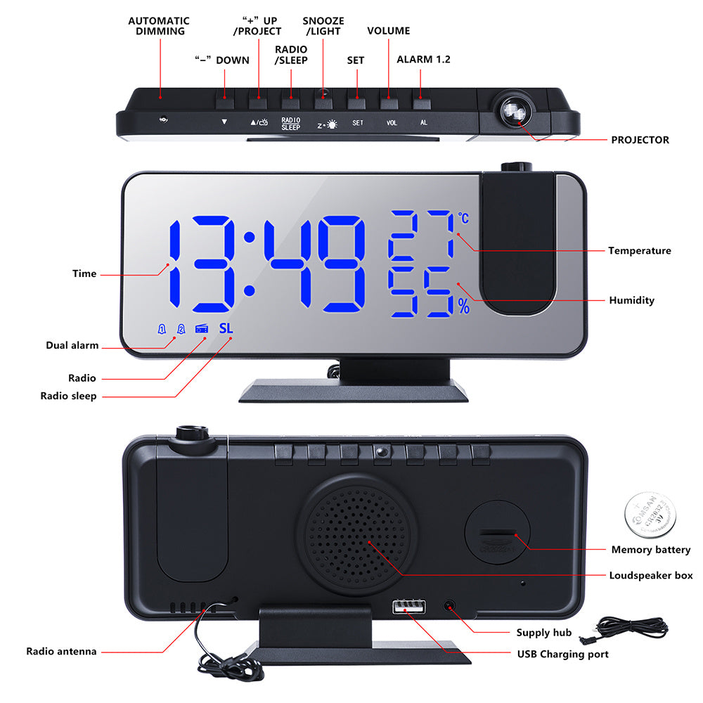 Multifunctional Radio Projection Alarm Clock