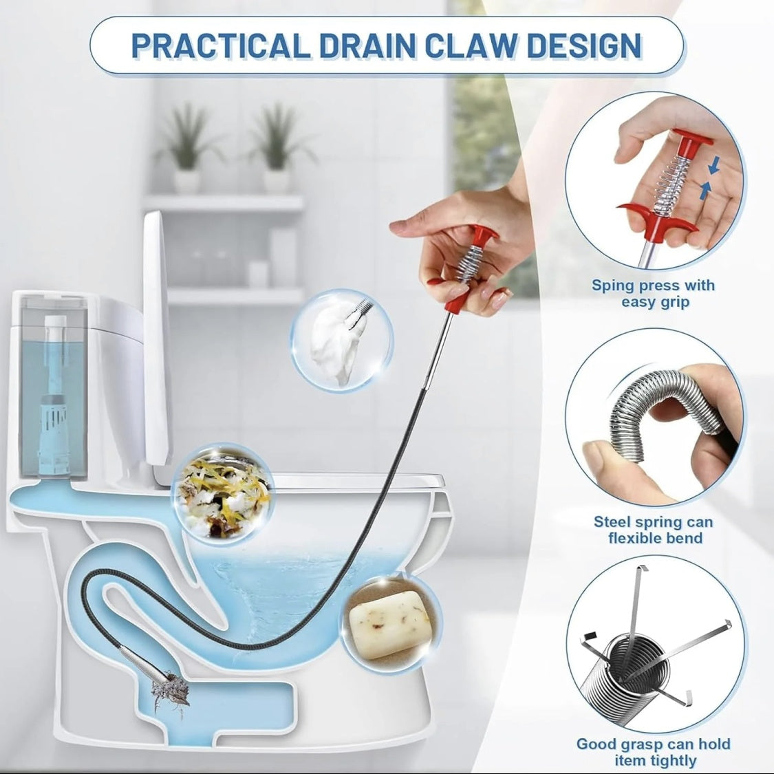 Drain Snake  63in 33in Drain Clog Remover, 60cm 160cm Spring Pipe
