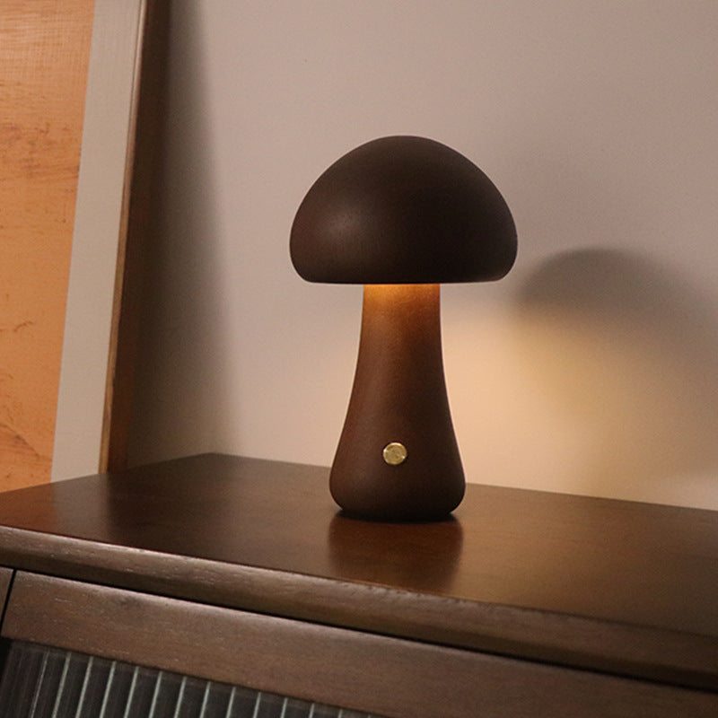 INS Wooden Cute Mushroom LED Night Light With Touch Switch  Bedside