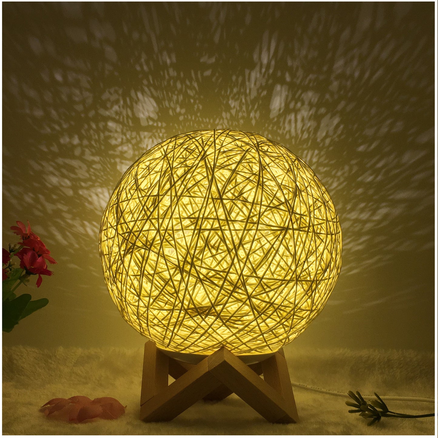 Creative Linen Table Lamp Rattan Ball Lamp