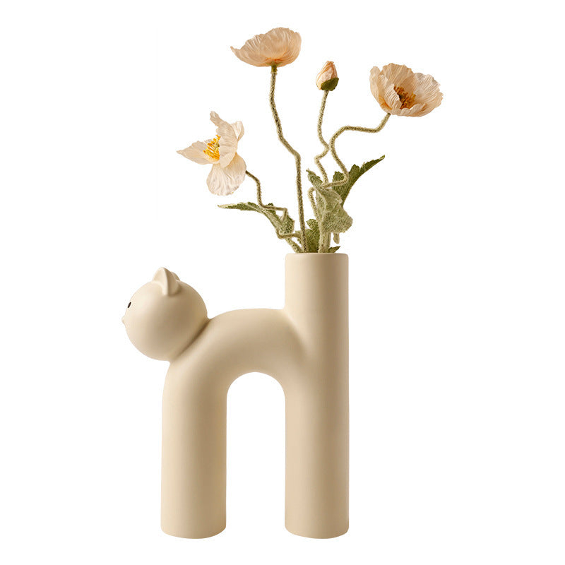 Cute Tube Cat Vase Living Room Home Desktop Decoration