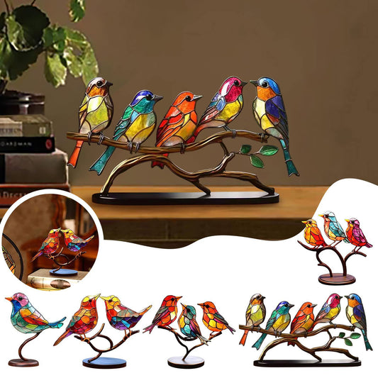 Stained Birds On Branch Desktop Ornaments For Bird Lover