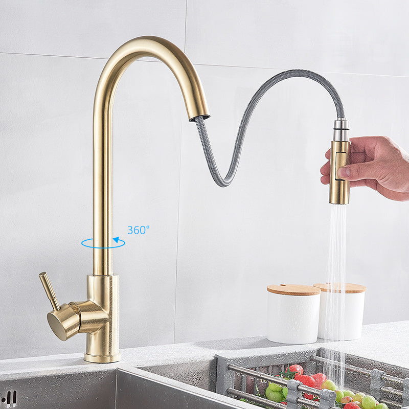 Full copper pull-out rotatable kitchen faucet