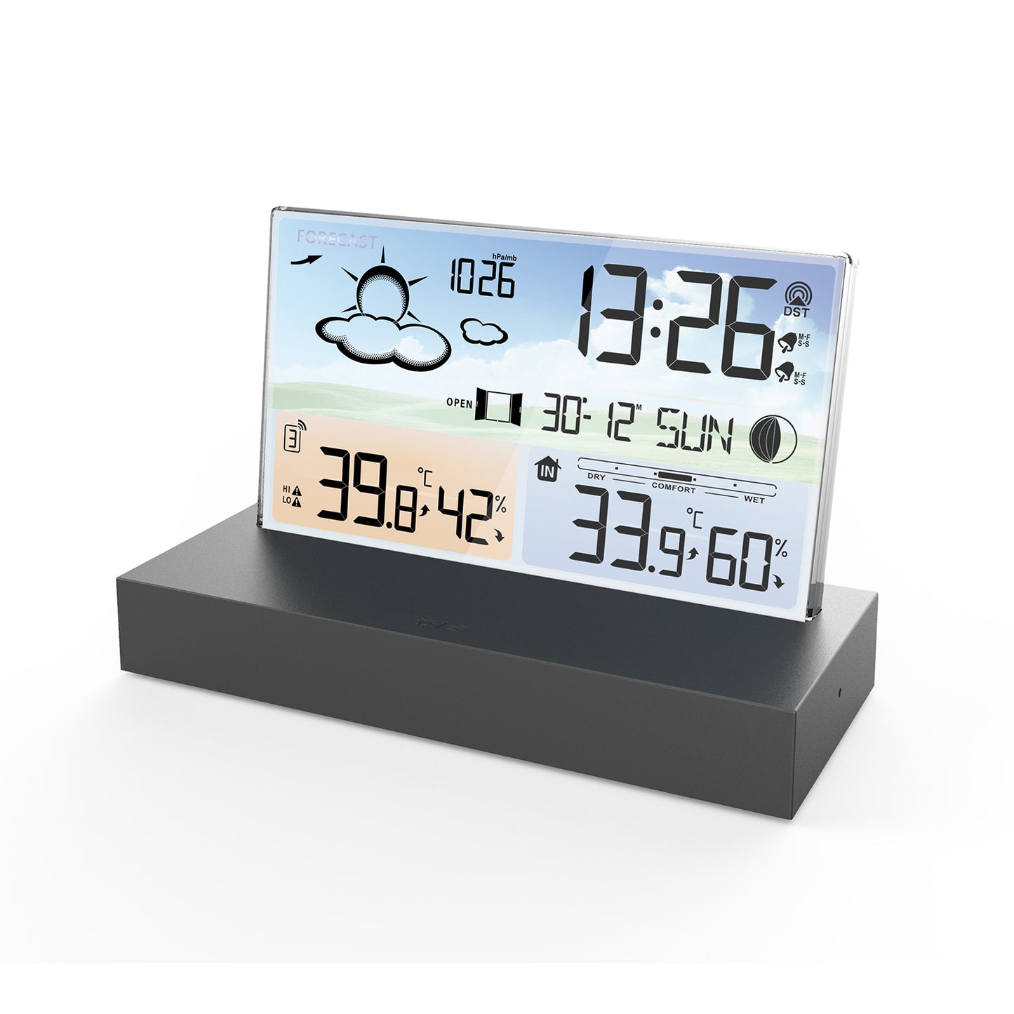 Color Screen RF Wireless Transparent Glass Weather Clock