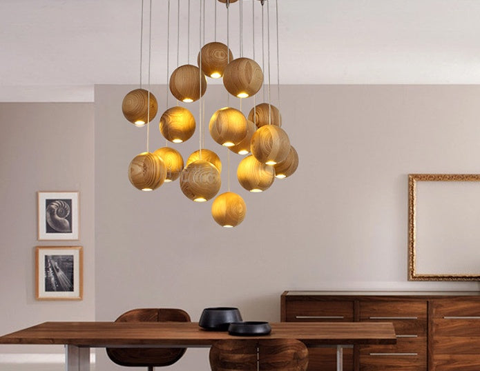 Nordic wood solid wood ball chandelier creative personality