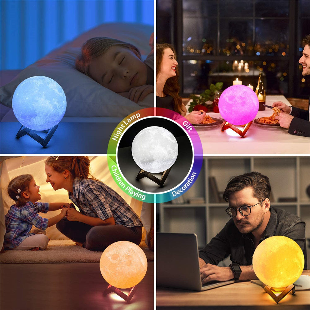 LED Night Lights Moon Lamp 3D Print Moonlight Timeable