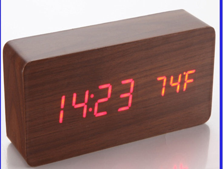 Creative wood clock calendar LED alarm clock