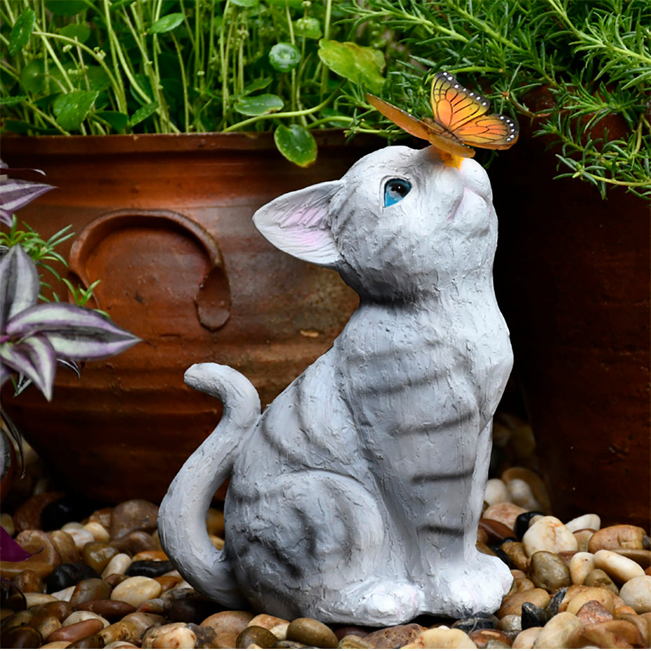Creative Resin Cat Solar Sculpture Ornaments Outdoor