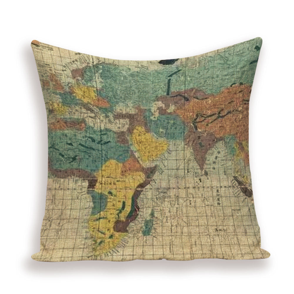 New Retro Toss Pillow Case European World Map Cushion Cover Seat