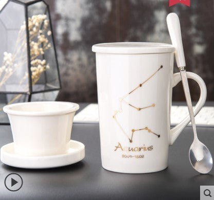 Creative cup ceramic with lid spoon tea cup filter
