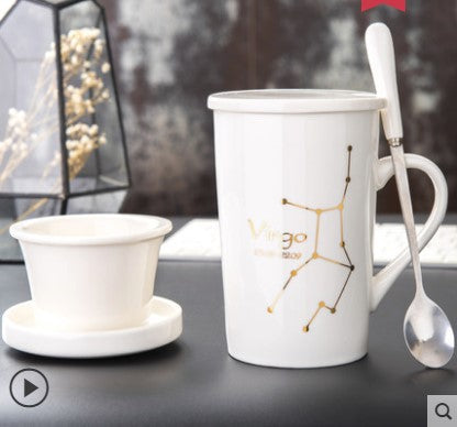 Creative cup ceramic with lid spoon tea cup filter